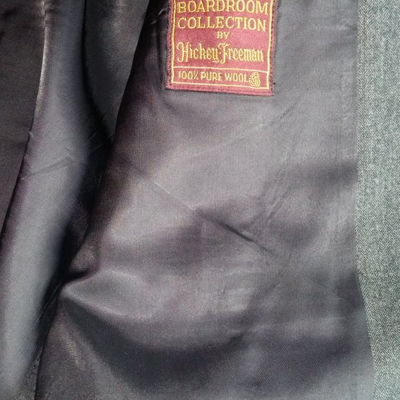 Hickey Freeman Boardman Wool Sport Coat Jacket Gray Herringbone 2 Button 44R - Picture 8 of 10